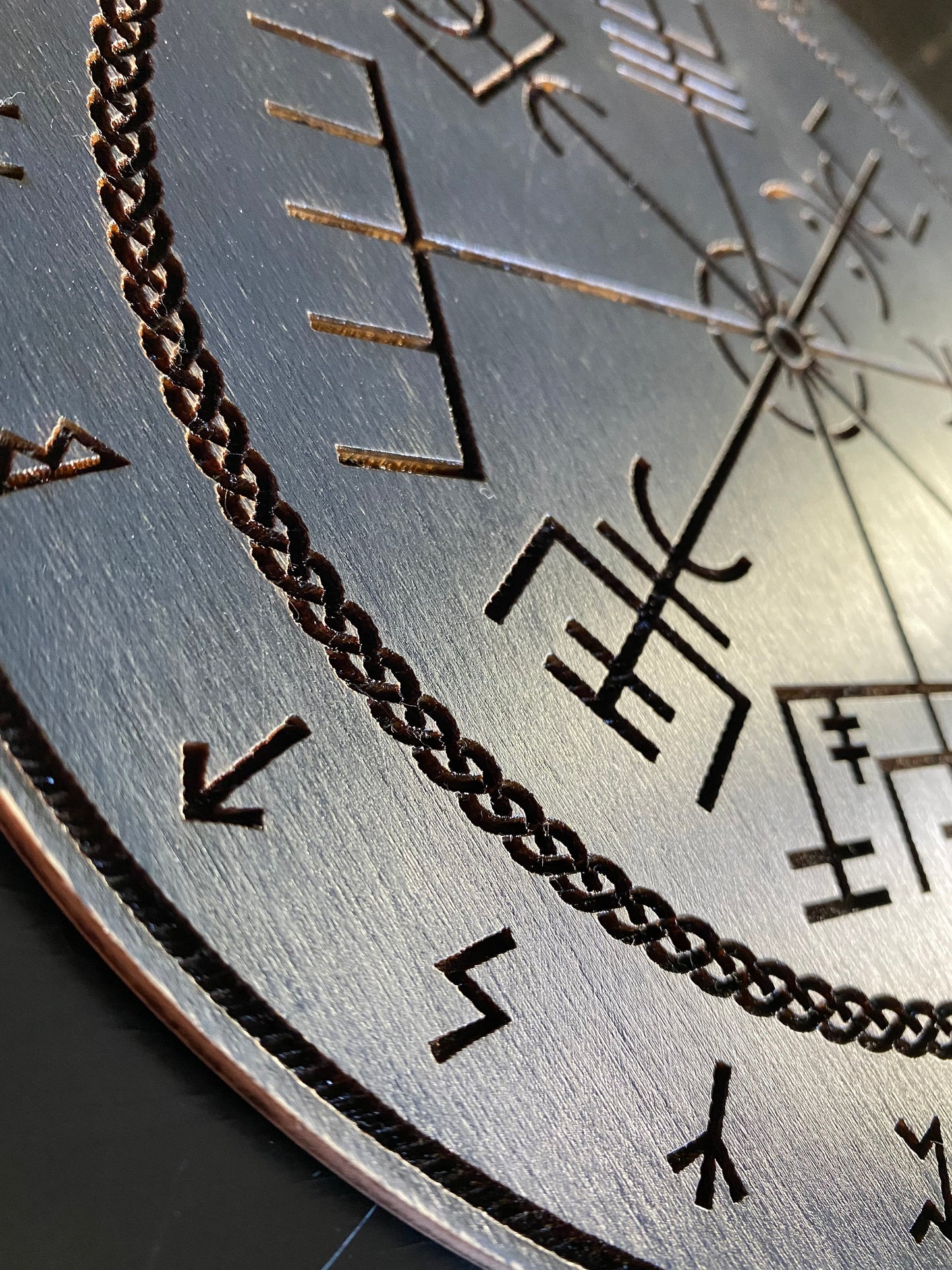 Vegvísir engraved runic compass, hand finished altar tile (Celestial Blue).