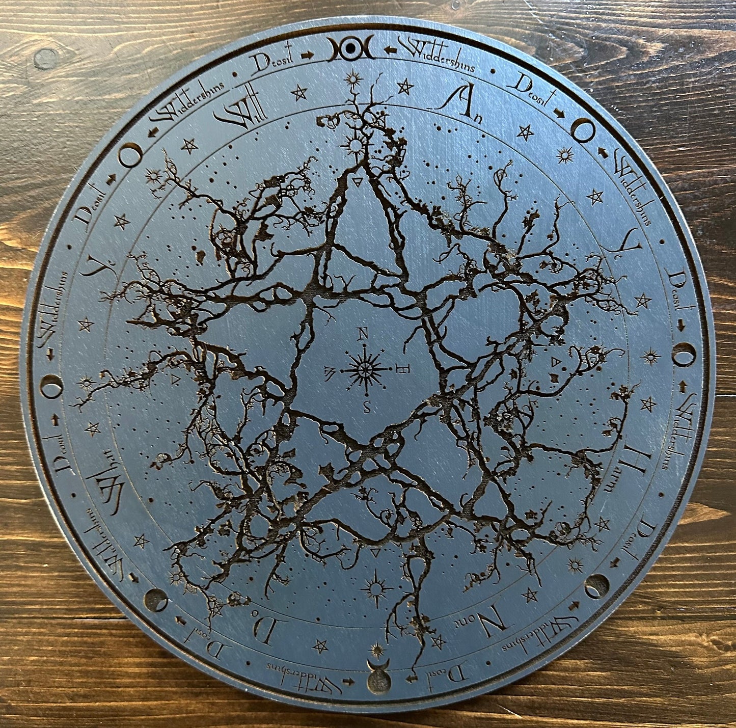 Wiccan Rede (Witches' rede) engraved and hand finished altar tile with Lunar phases, symbols & Rede (Celestial blue).