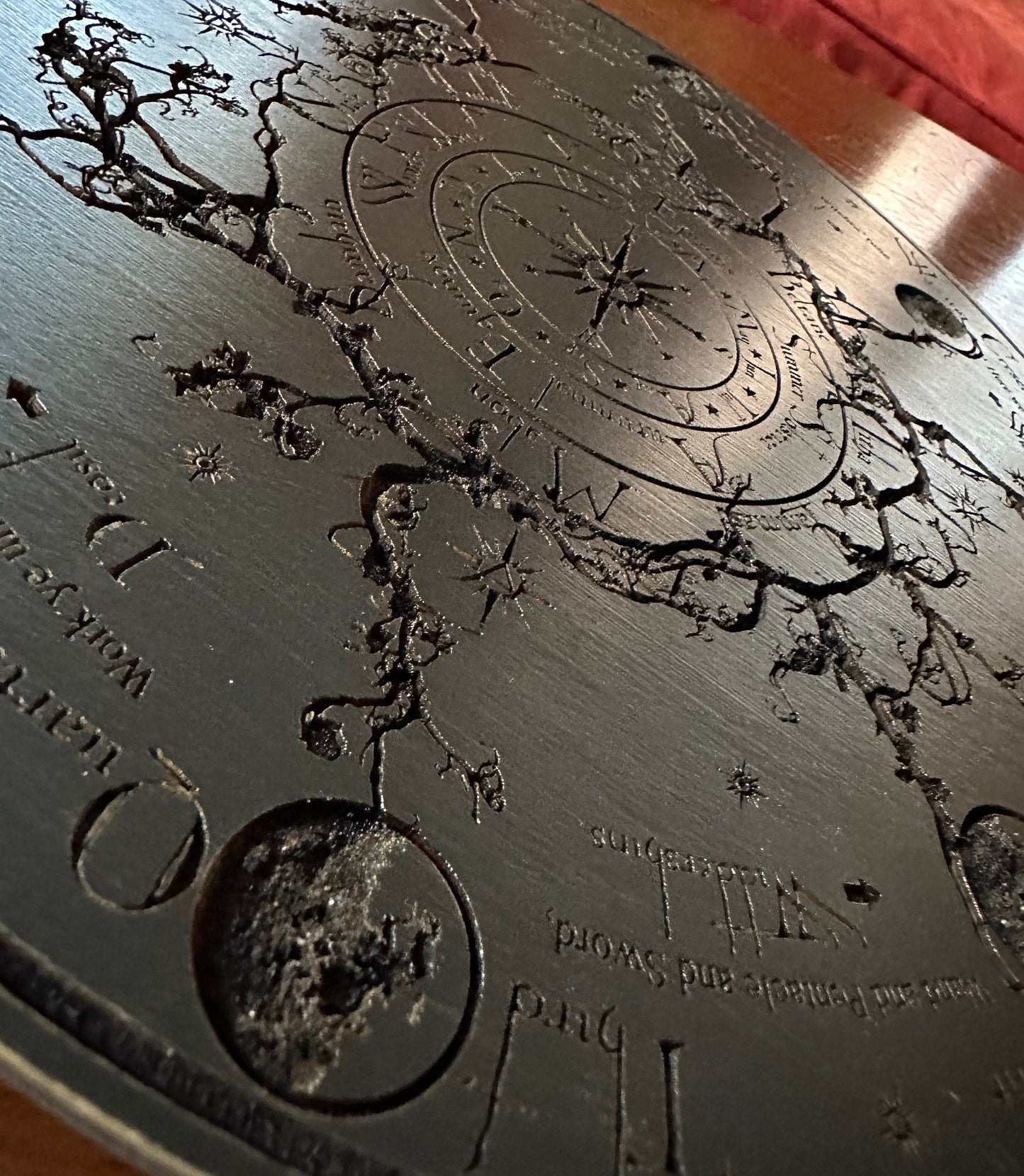 Wheel of the Year engraved and hand finished altar tile with Lunar phases and incantation (Black).