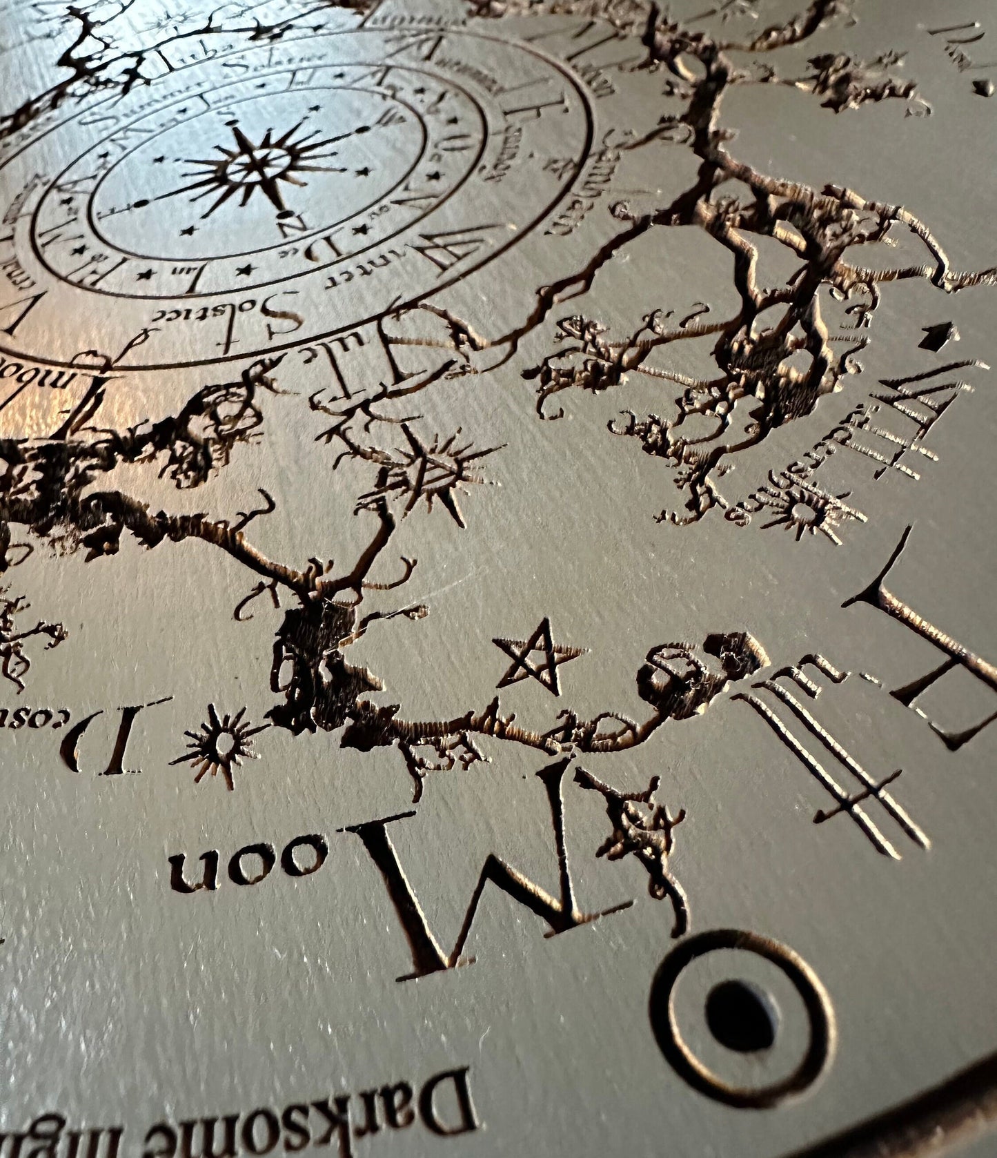 Wheel of the Year engraved and hand finished altar tile with Lunar phases and incantation (Gray).