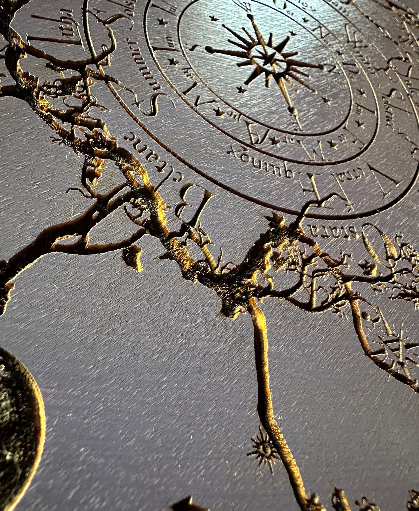 Wheel of the Year engraved and hand finished altar tile with Lunar phases and incantation (Amethyst).