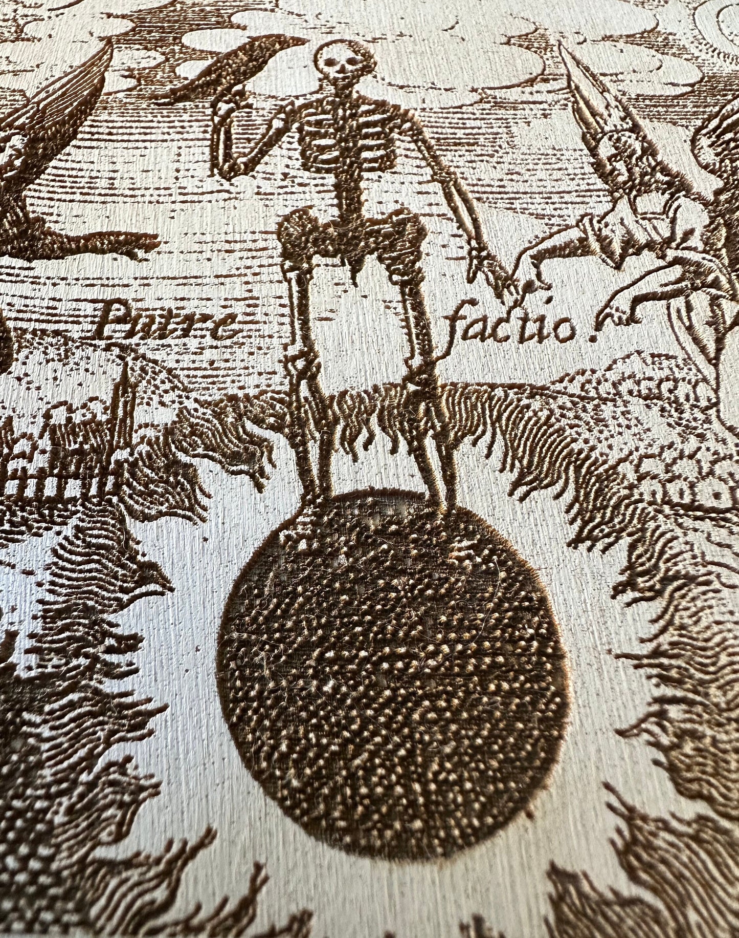 Memento Mori engraved plaque of "Putre Factio".