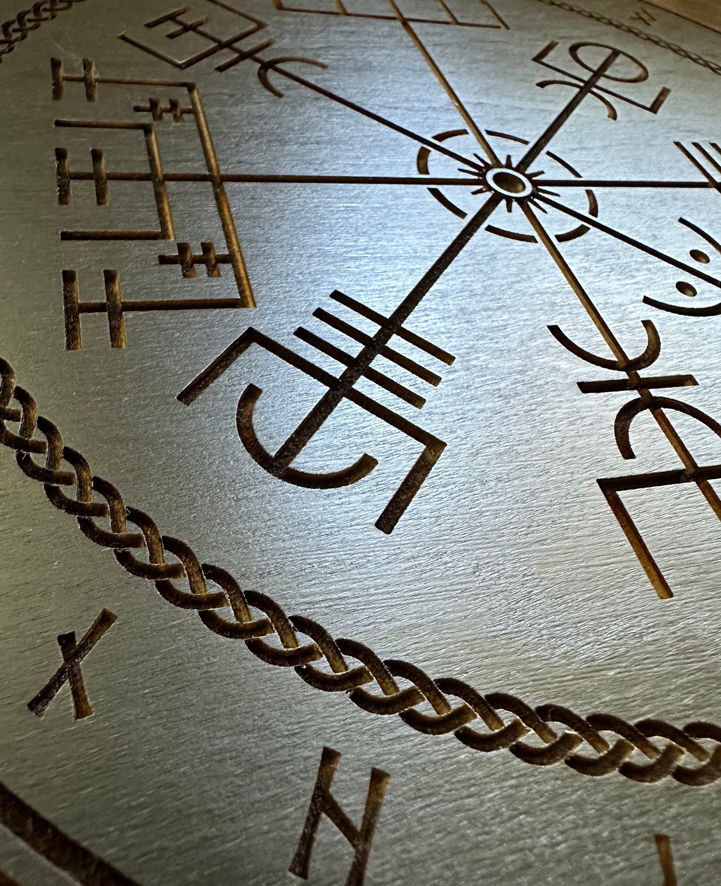 Vegvísir engraved runic compass, hand finished altar tile (Muted black).