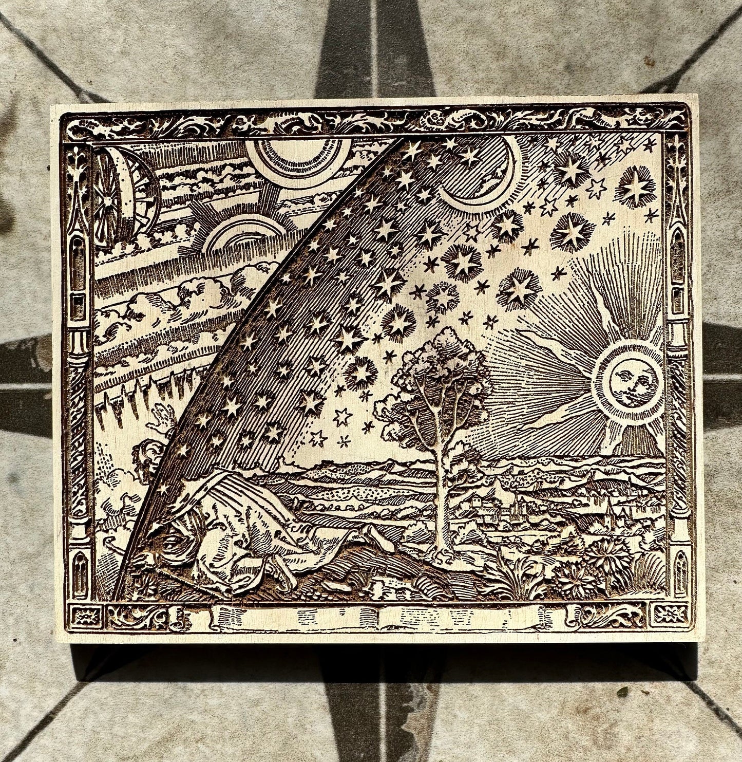 Firmament, laser engraved plaque of the "Flamarrion" woodcut (Medium).